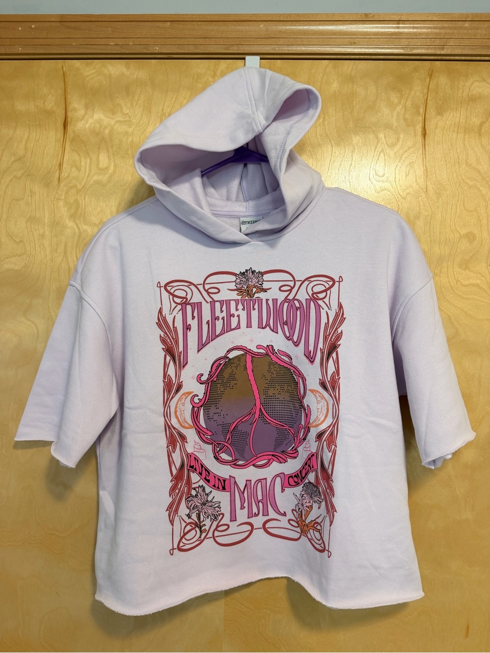Pink Fleetwood Mac cropped Hoodie NWOT
